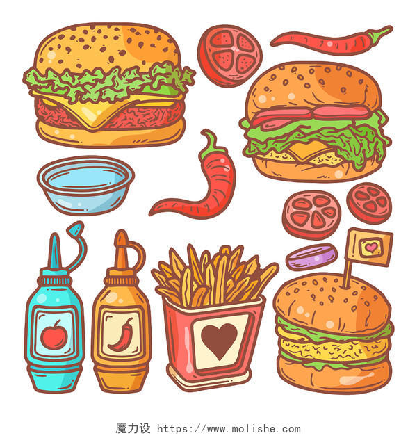 卡通食物能量储存汉堡插画素材png
